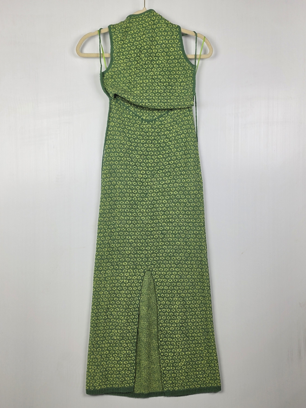 Sleeveless Green Patterned Maxi Dress with Front Slit